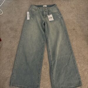 Princess Polly Blue Flare Wide Leg Jeans